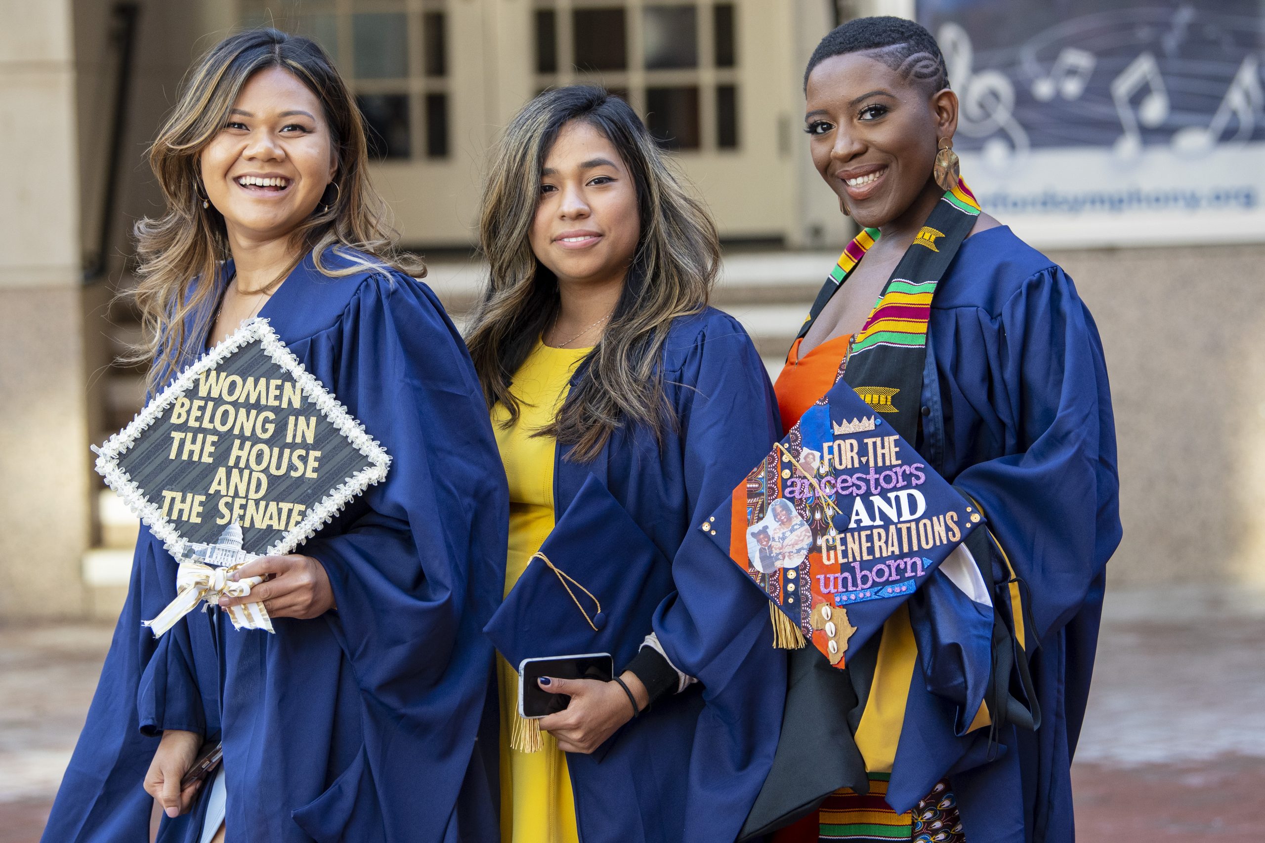 Three graduates at School of Social Work Commencement at the Bushnell on May 8, 2019